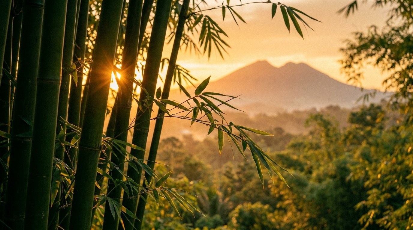 Backlit bamboo grove on the ridge at golden hour